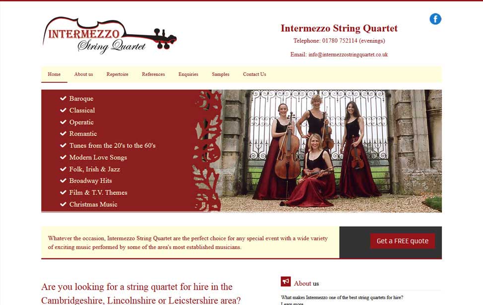 String Quartet Hire website